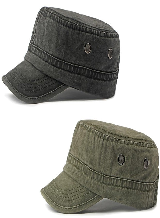 PTDTSHOU 2 Pack Cadet Army Caps Cotton Military Style Patrol Hats Adjustable Veteran Flat Top Hat - Image 5